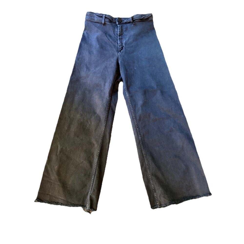 Zara Women's Wide Leg Navy blue Jeans Size 6 Flat front back pockets